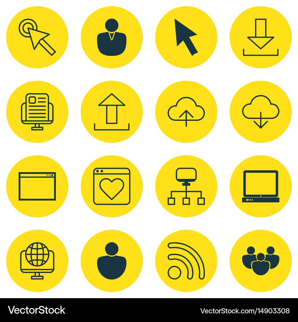 Set of 16 web icons includes program cursor tap Vector Image