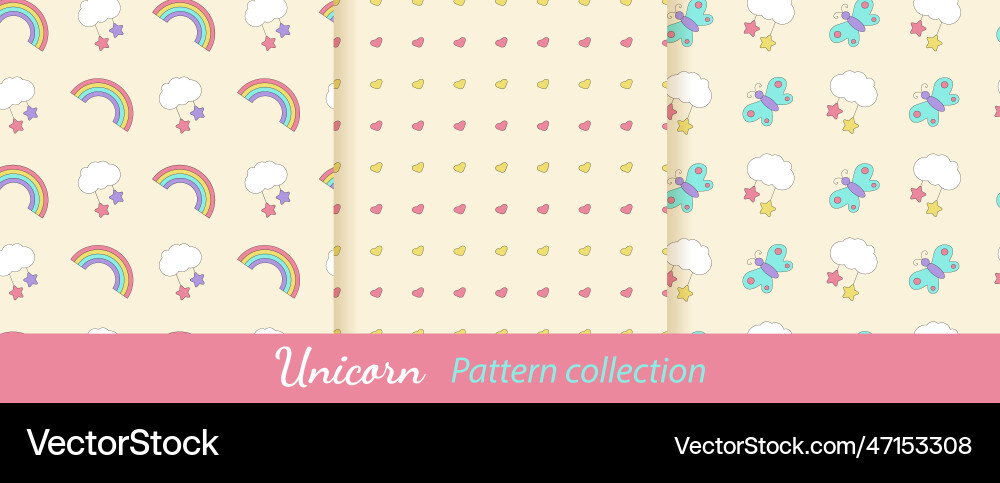 Set of unicorn patternsseamless patterns Vector Image