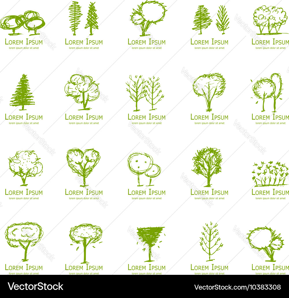 Trees collection sketch for your design vector image