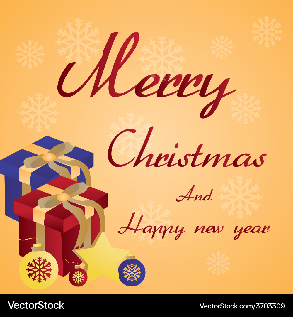 A colored background with text and presents Vector Image