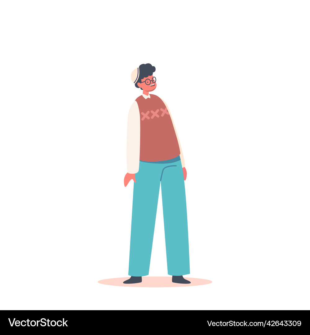 Cheerful jew boy with curly hair wear glasses Cheerful jew boy with curly hair wear glasses vector image