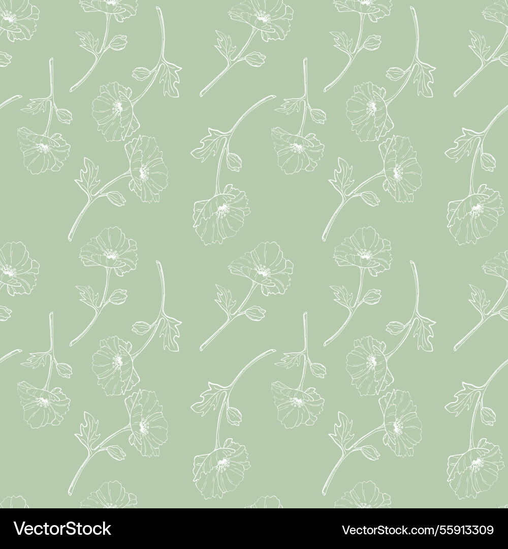 Flowers on soft green background pattern Vector Image