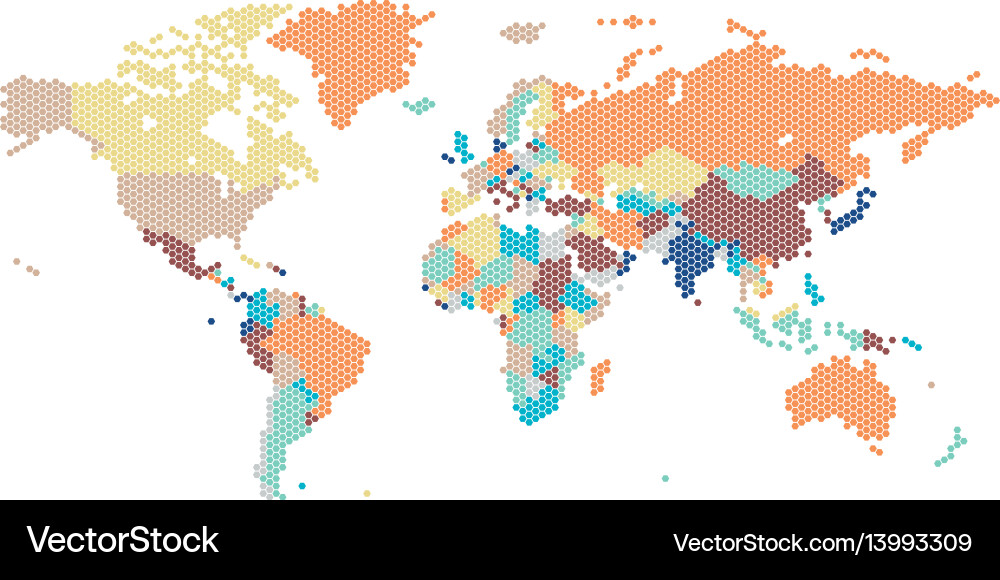 Hexagonal World Map of Dots vector image