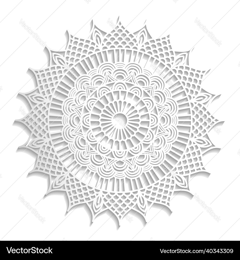 Mandala openwork pattern with shadow in white vector image