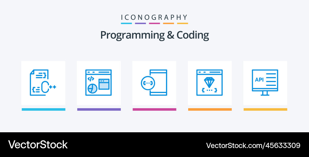 Programming and coding blue 5 icon pack including Vector Image