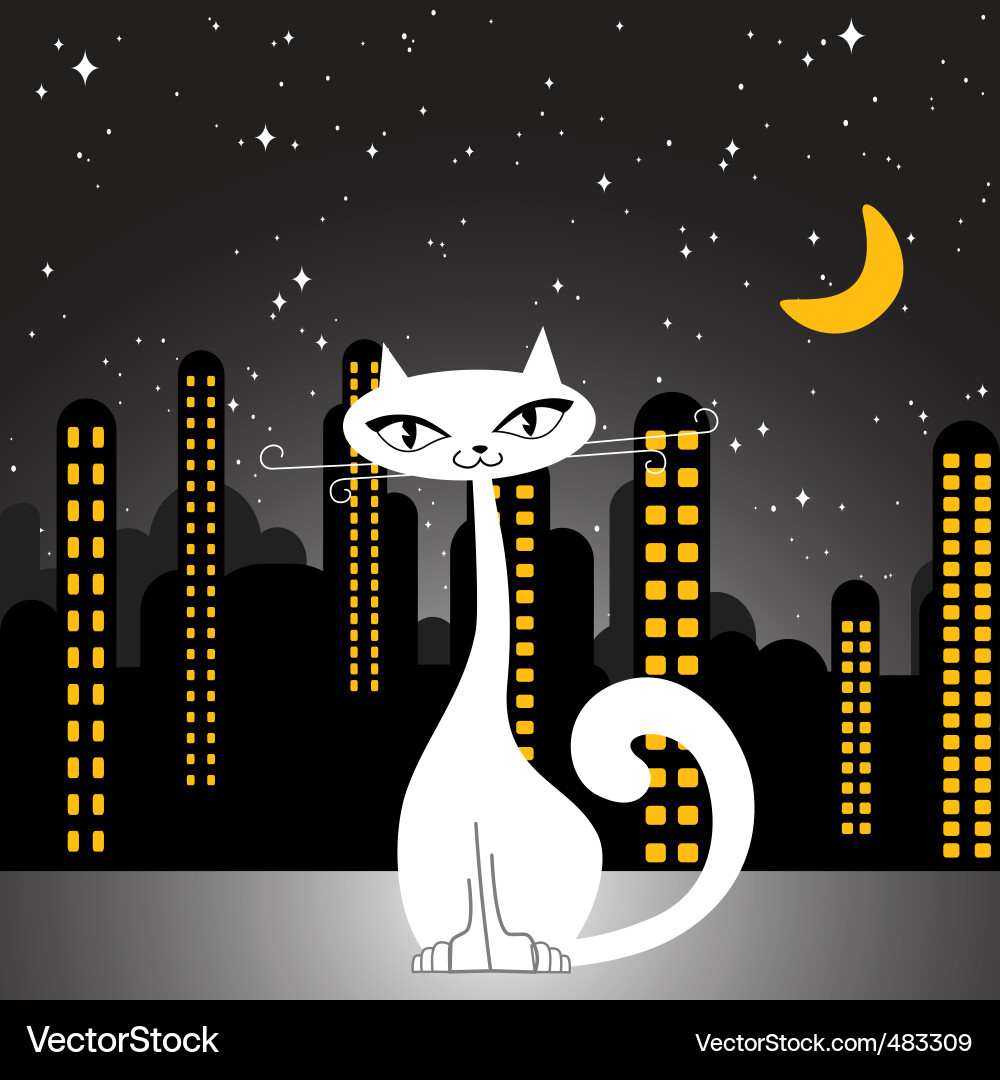 Süße Cartoon Cat Cityscape Vektorbild