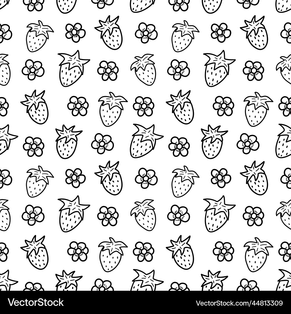 Seamless pattern with strawberries and chamomiles Seamless pattern with strawberries and chamomiles Vector Image
