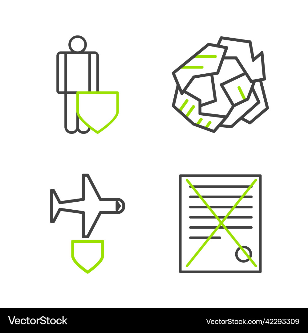 Set line delete file document plane with shield Set line delete file document plane with shield vector image