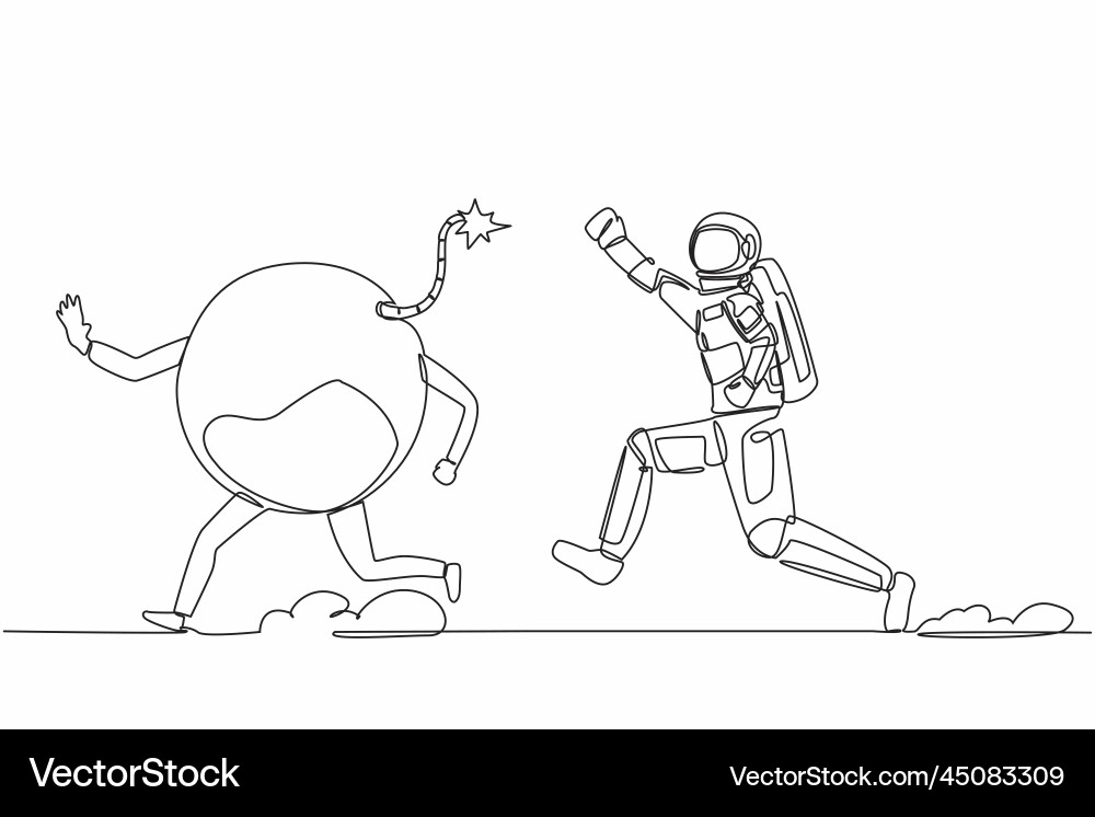Single continuous line drawing astronaut run Vector Image