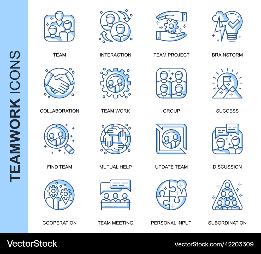 Thin line teamwork related icons set Thin line teamwork related icons set vector image