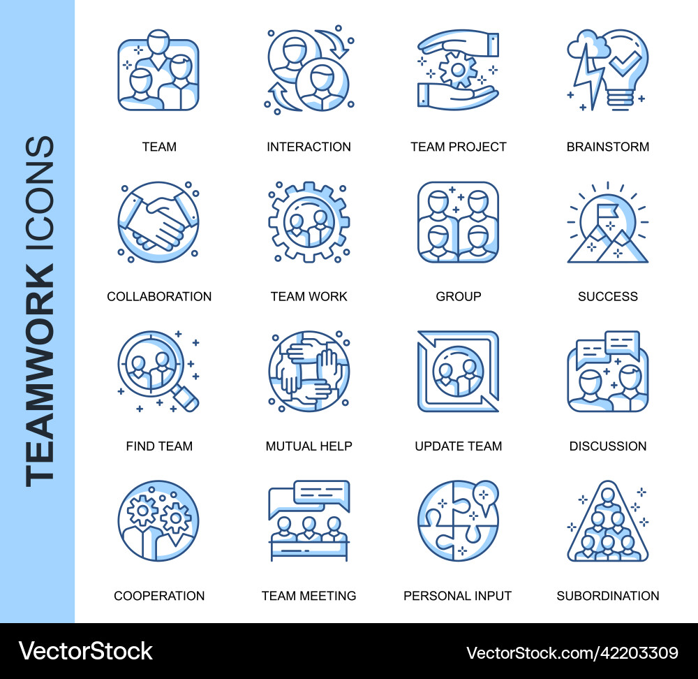 Thin line teamwork related icons set vector image