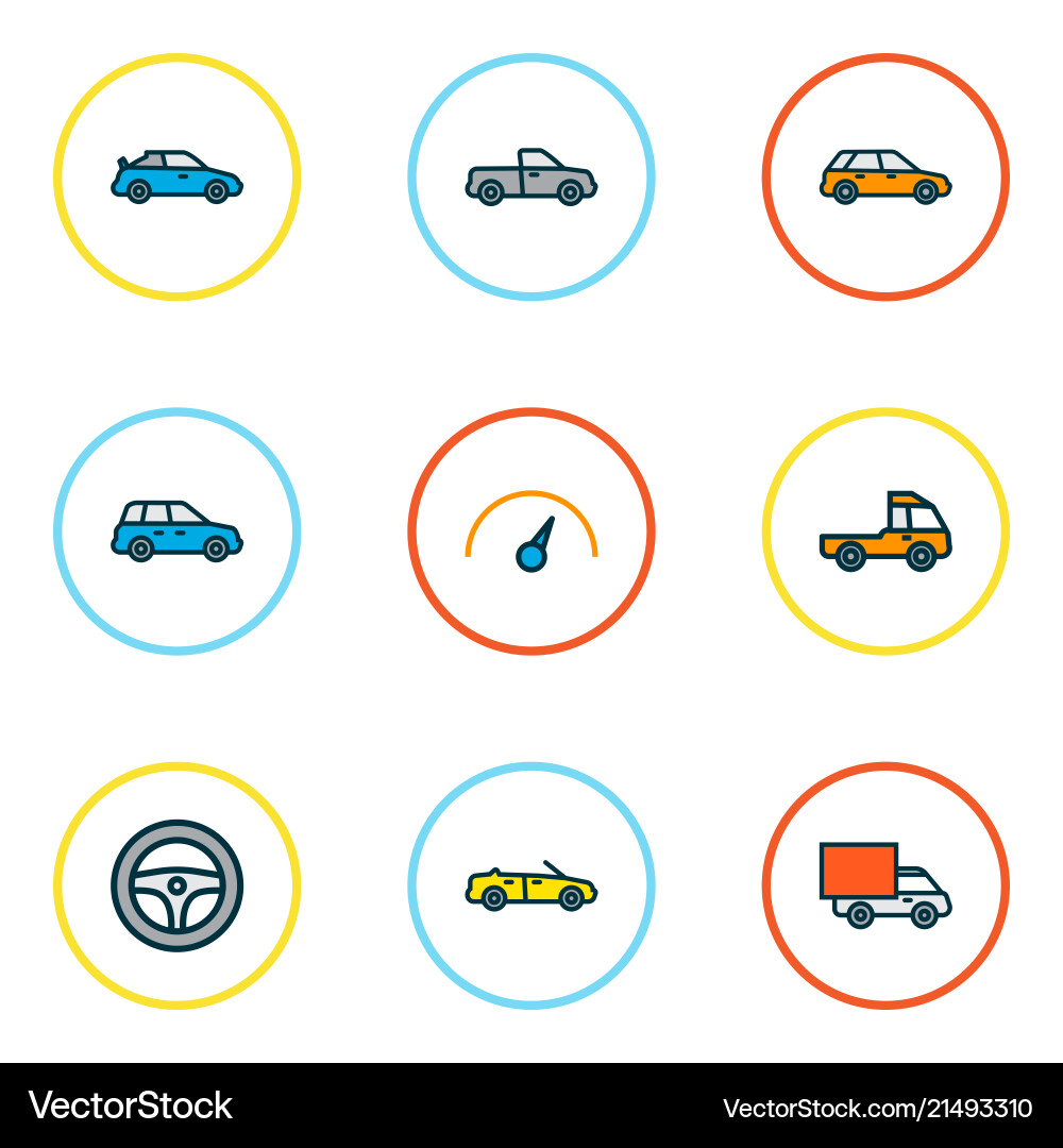 Automobile icons colored line set with crossover Automobile icons colored line set with crossover vector image