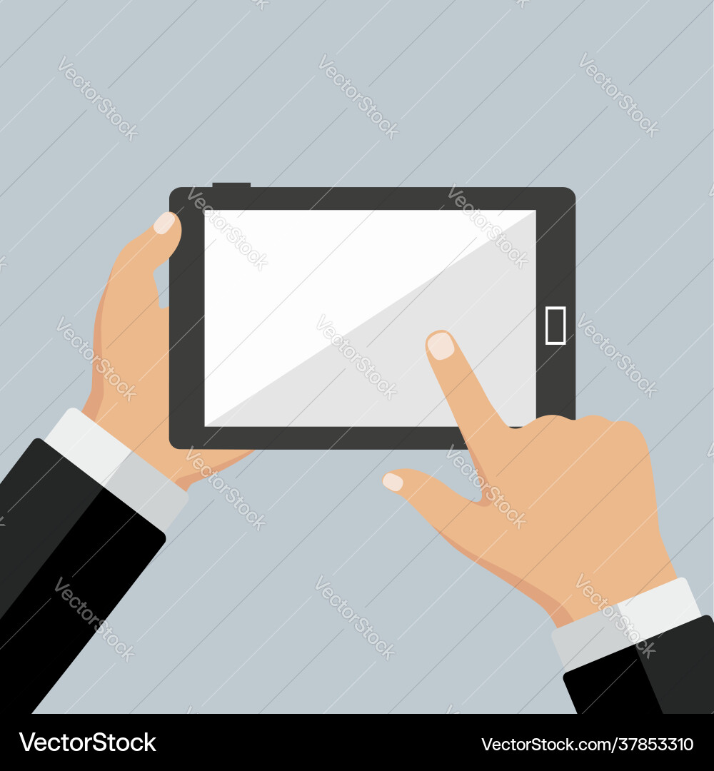 Computer in hand on a gray background Vector Image