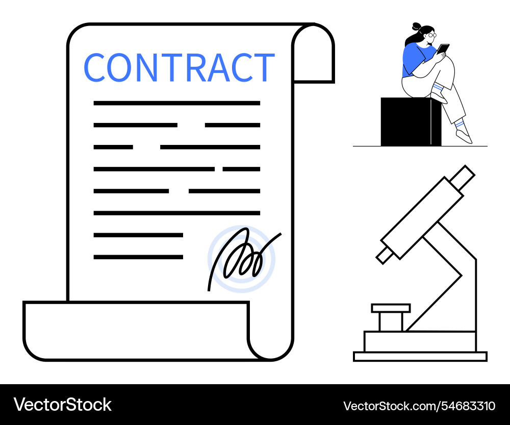 Contract document with signature researcher Contract document with signature researcher vector image