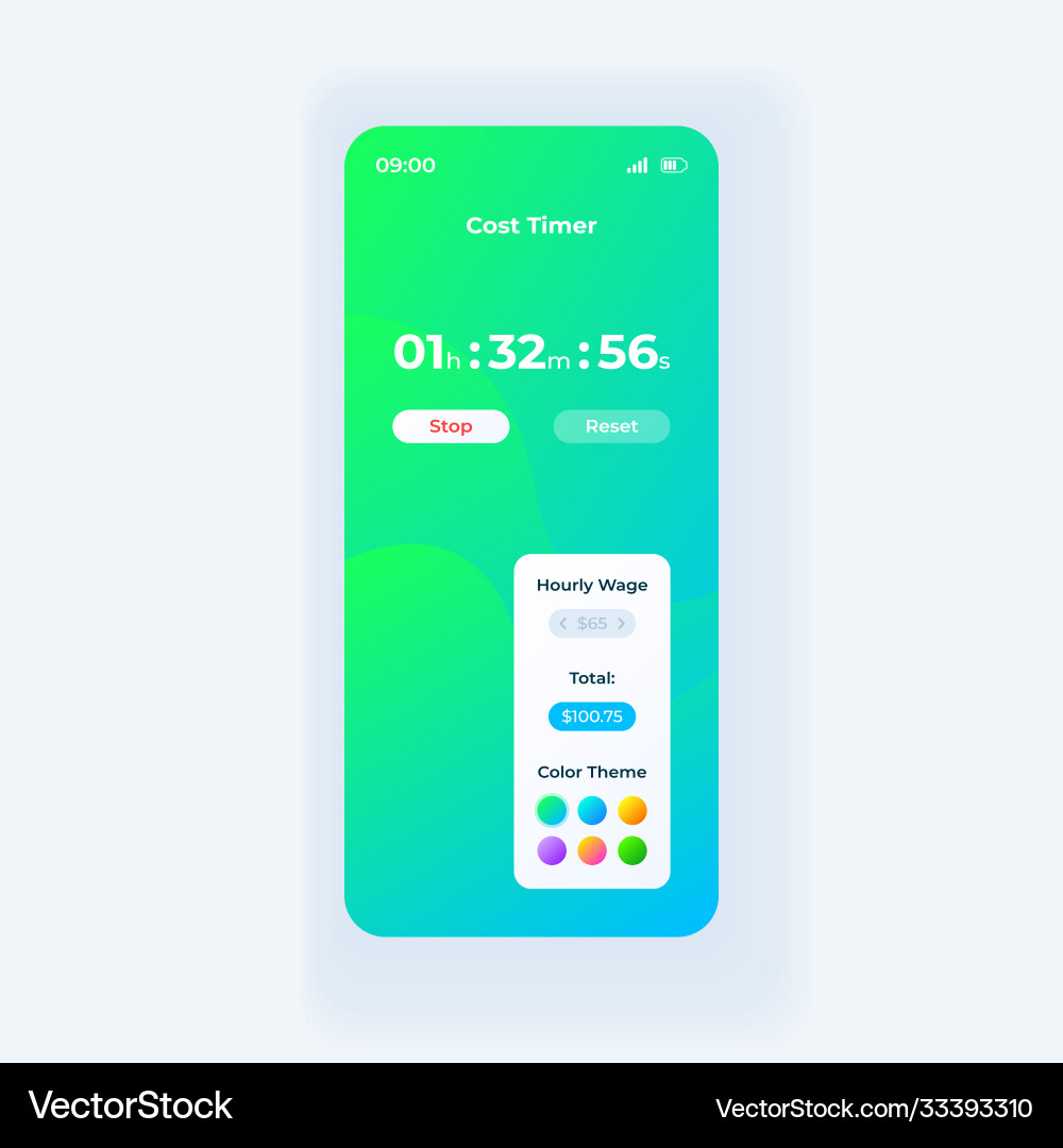 Cost timer app smartphone interface template Vector Image