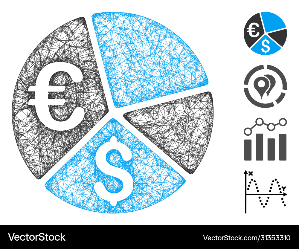 Euro and dollar pie chart web mesh Euro and dollar pie chart web mesh vector image