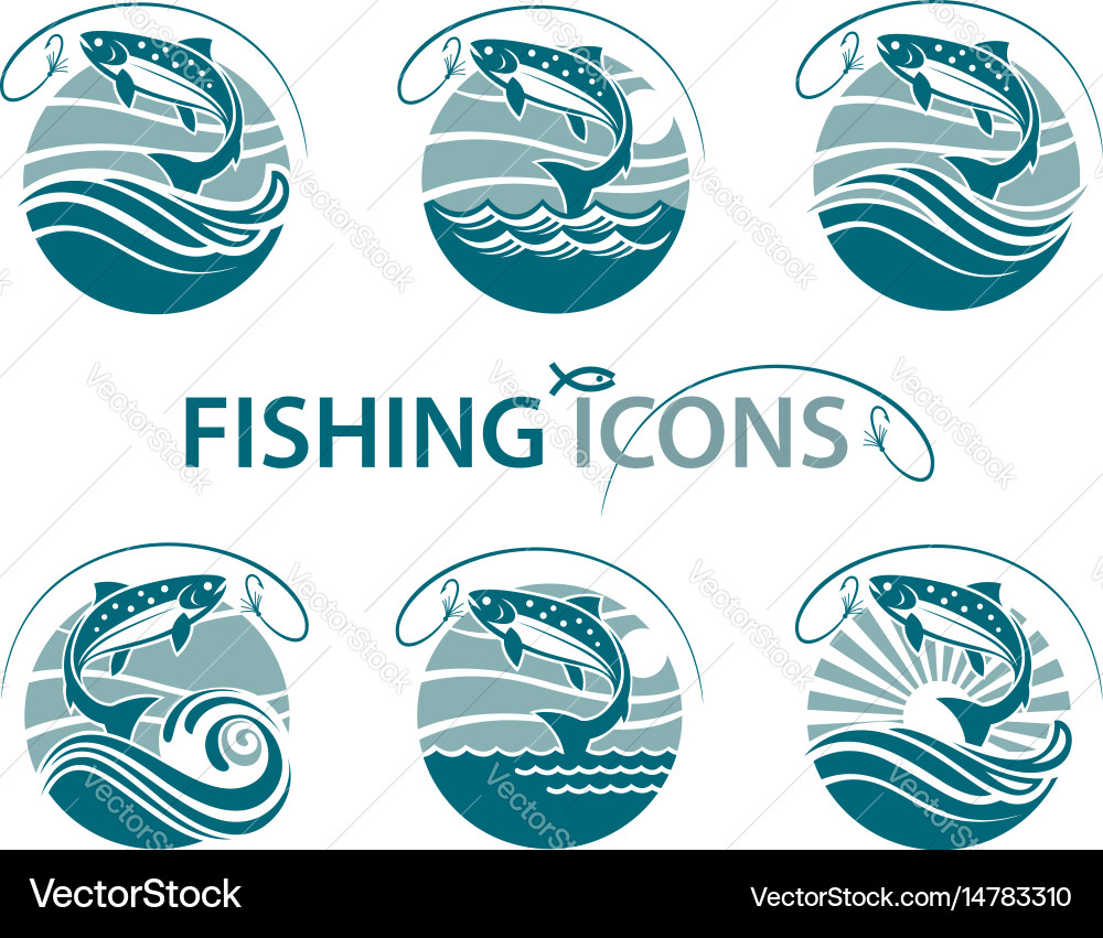 Fishing Emblems & Icons Set vector image