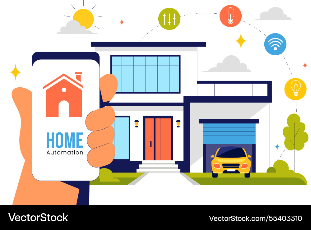 Home automation featuring a smart controlled Home automation featuring a smart controlled Vector Image
