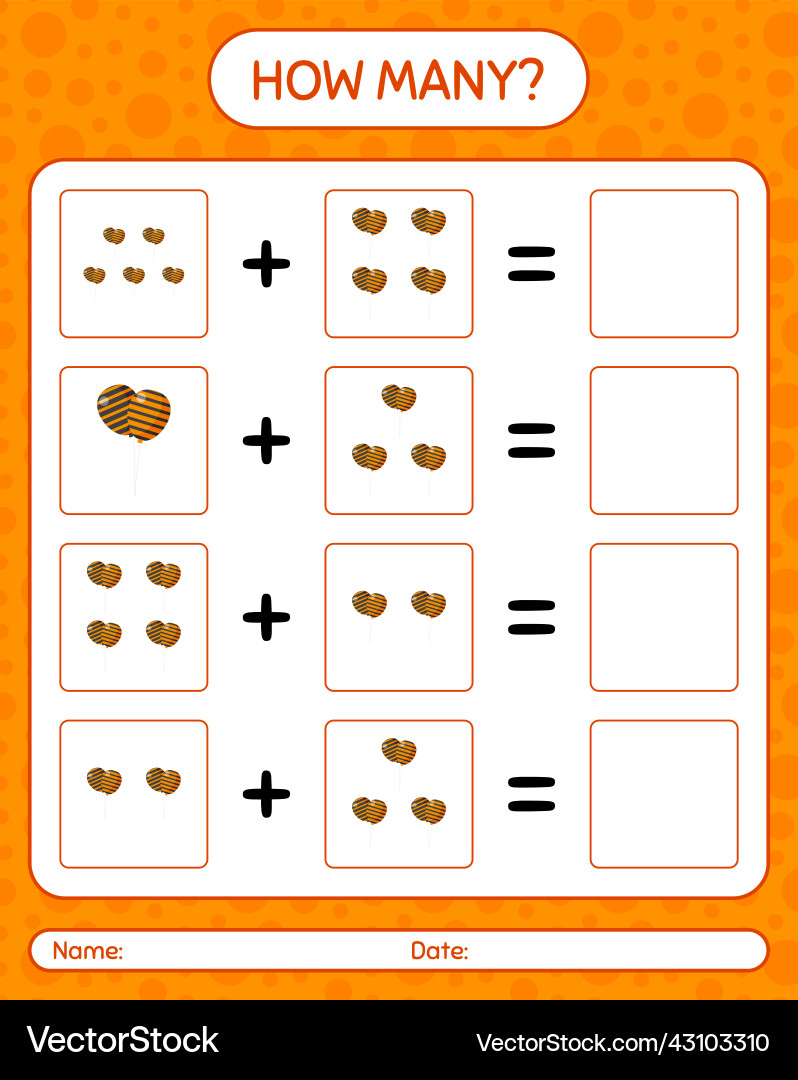 How many counting game with balloon worksheet How many counting game with balloon worksheet Vector Image