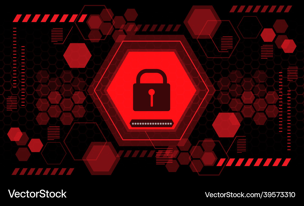 Red computer security display screen hexagon Red computer security display screen hexagon vector image