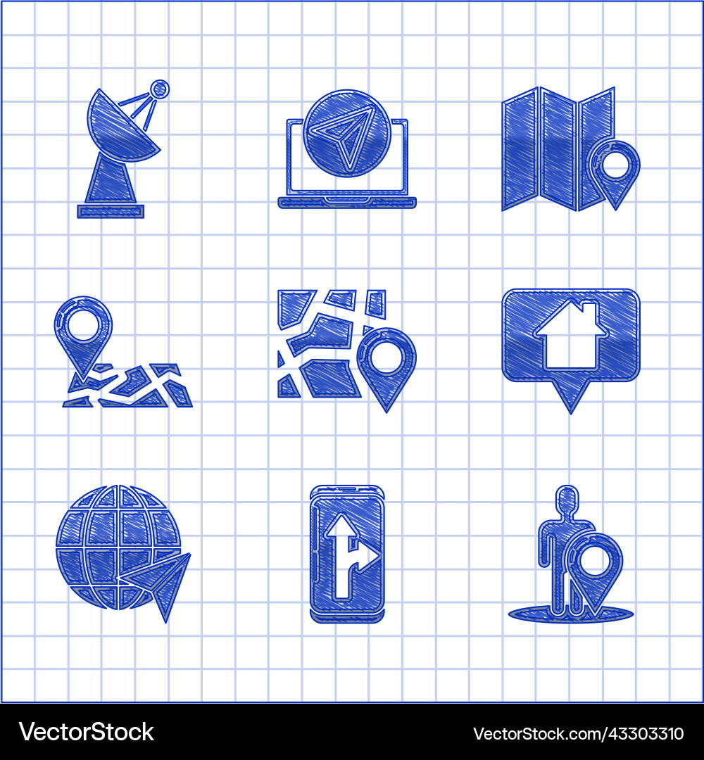Set folded map with location marker infographic Set folded map with location marker infographic vector image