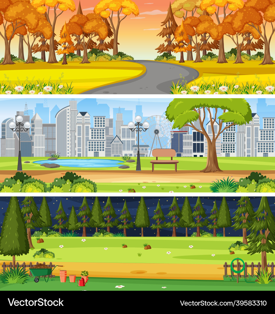 Set of three different nature horizontal scenes Set of three different nature horizontal scenes vector image