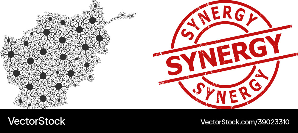 Textured synergy stamp seal and node links mosaic Textured synergy stamp seal and node links mosaic vector image