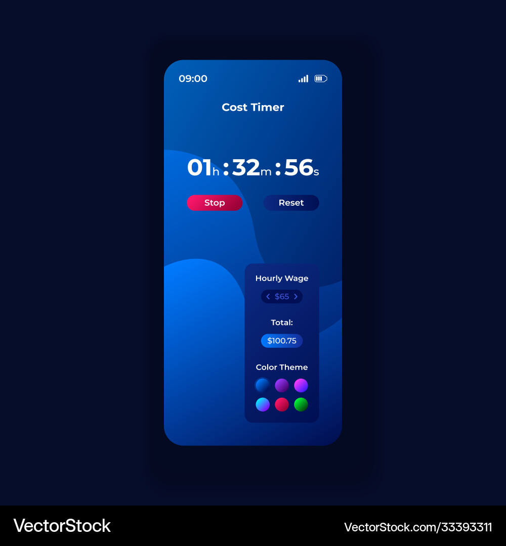 Cost timer app smartphone interface template Cost timer app smartphone interface template Vector Image