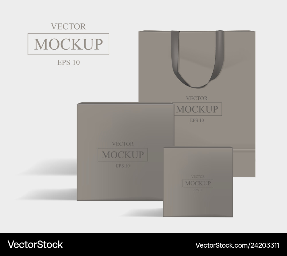Creative brown mockup shopping bag and 2 boxes Creative brown mockup shopping bag and 2 boxes vector image