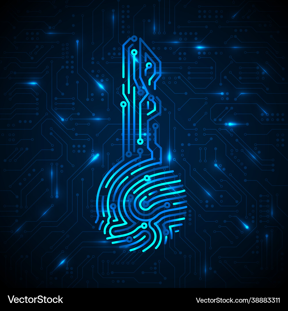 Cyber security concept fingerprint in key shape Cyber security concept fingerprint in key shape vector image