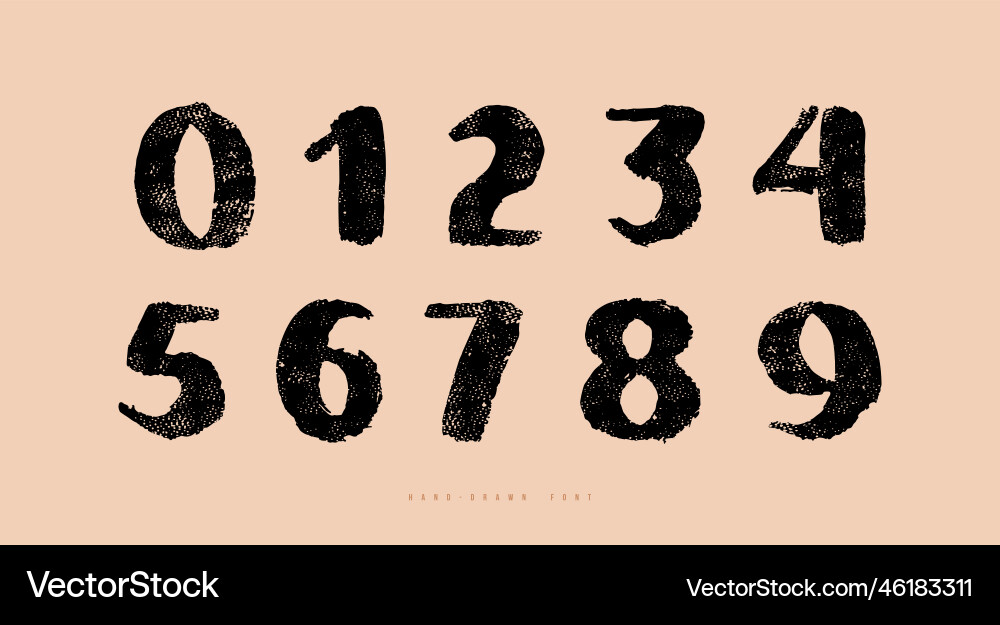 Handwritten brush numbers in grunge style Handwritten brush numbers in grunge style vector image