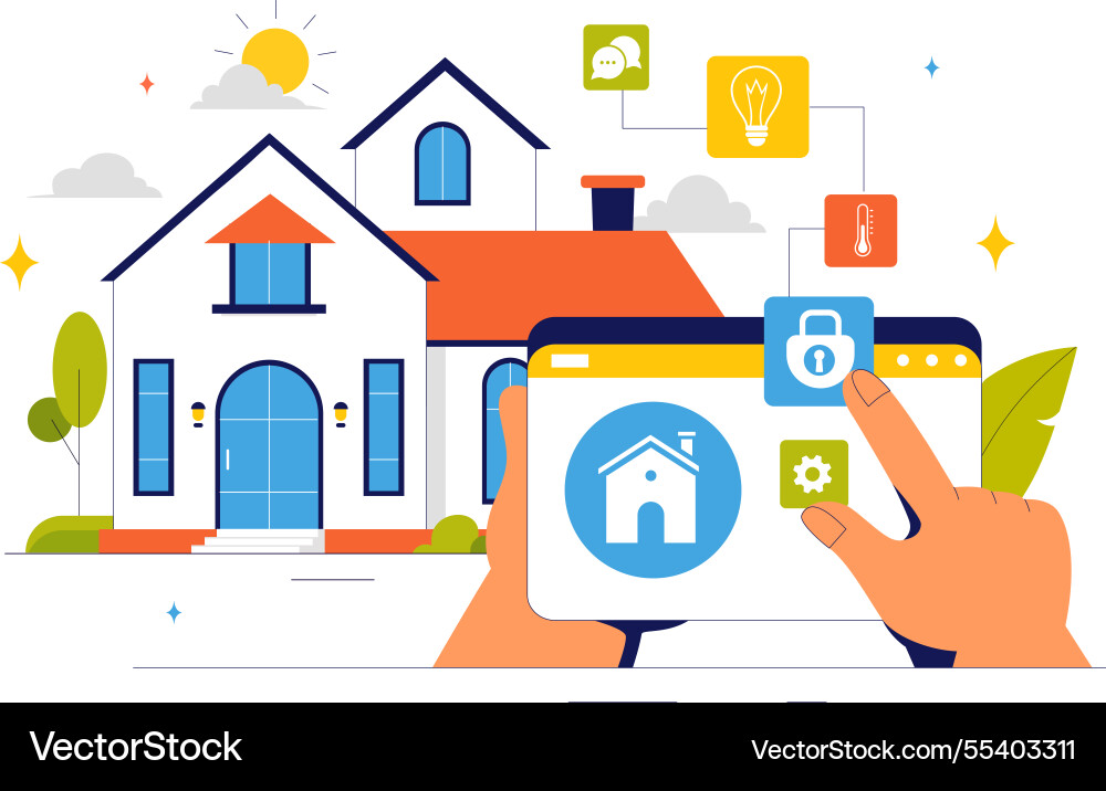 Home automation featuring a smart controlled Home automation featuring a smart controlled vector image