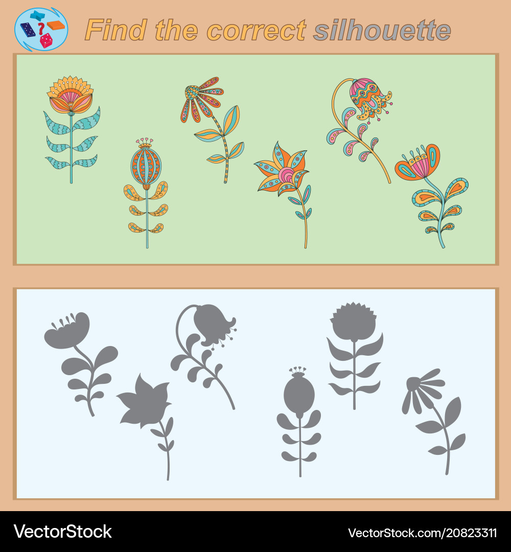 Logical task find the correct silhouette game vector image