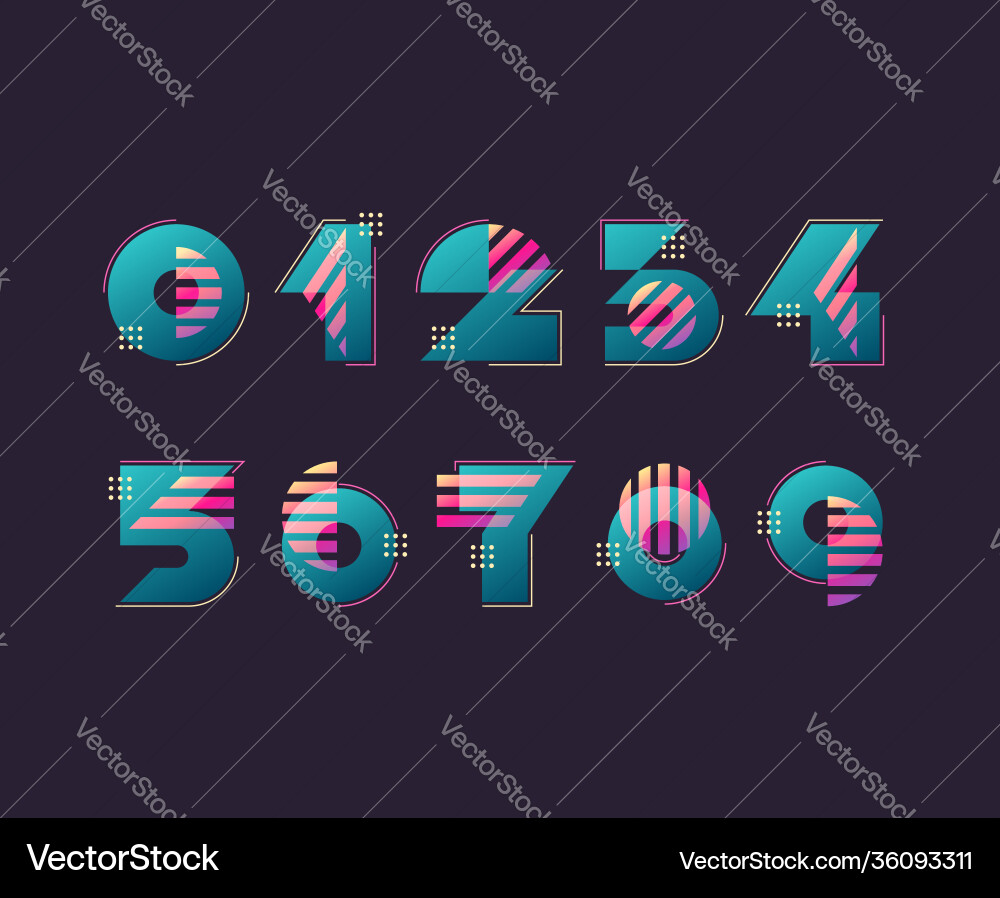 Numerals set simple color geometry shapes vector image
