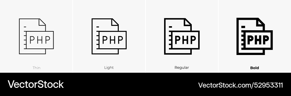 Php icon thin light regular and bold style design Php icon thin light regular and bold style design vector image