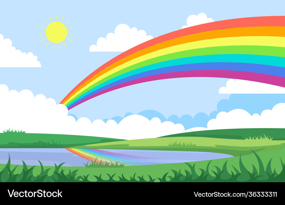 Regenbogen über Teich See Natur Landschaft Landschaft Landschaft Regenbogen über Teich See Natur Landschaft Landschaft Landschaft vektorbild