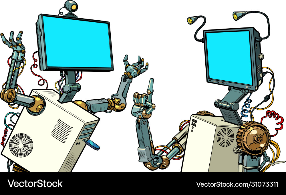 Retro Robots Communicating Vector Image