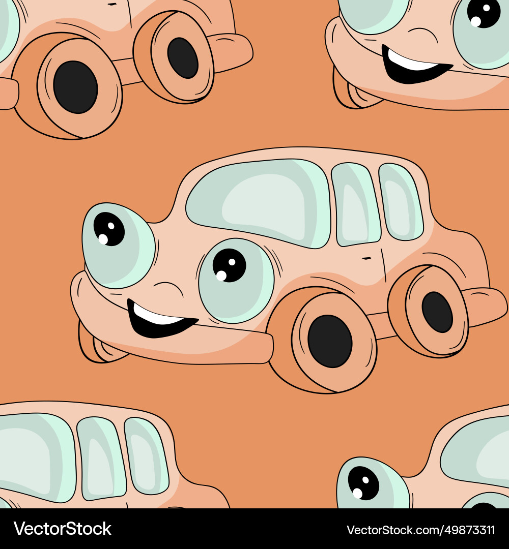 Seamless pattern with cute car on color background Seamless pattern with cute car on color background vector image