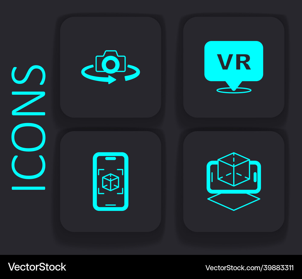 Set 3d modeling 360 degree view virtual reality Vector Image
