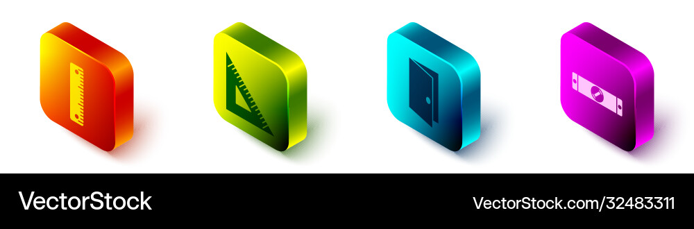 Set isometric ruler triangular closed door Set isometric ruler triangular closed door vector image