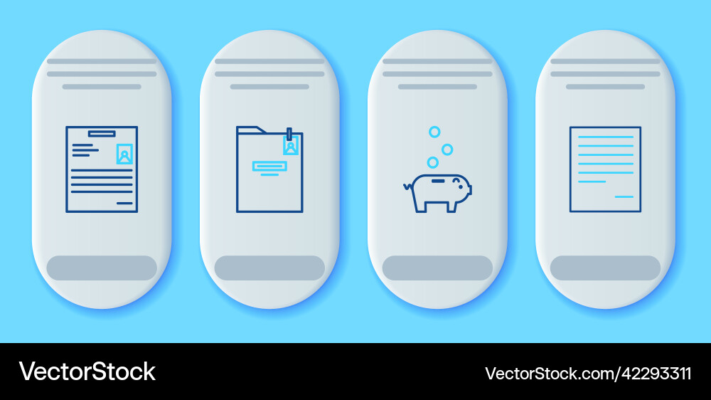Set line personal folder piggy bank with coin Vector Image