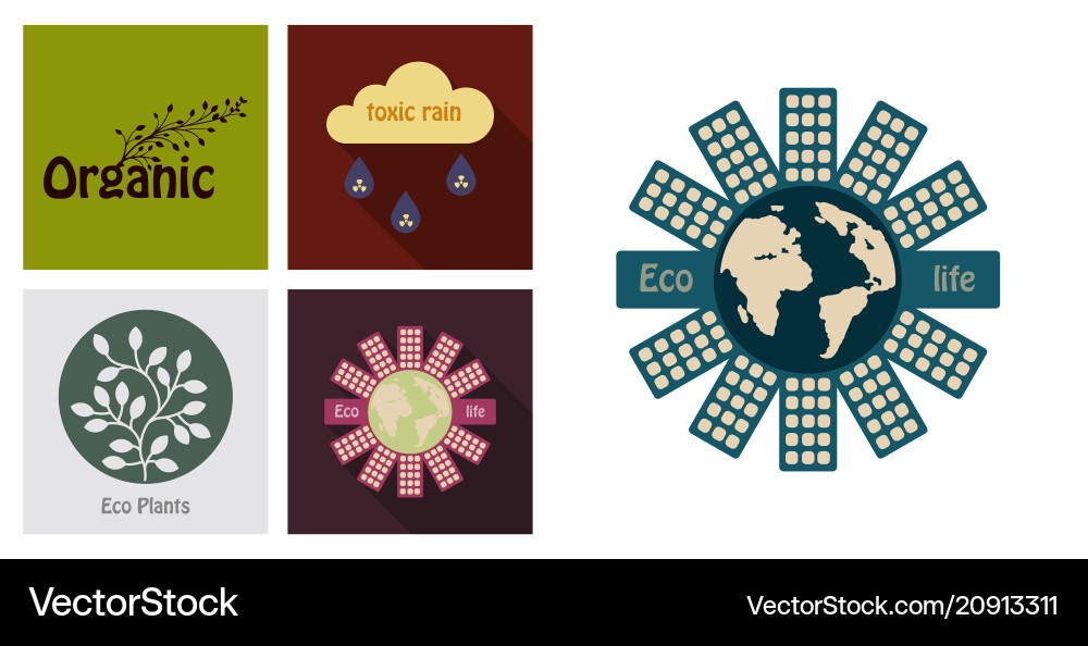 Set of ecology icons in flat style with shadow Vector Image