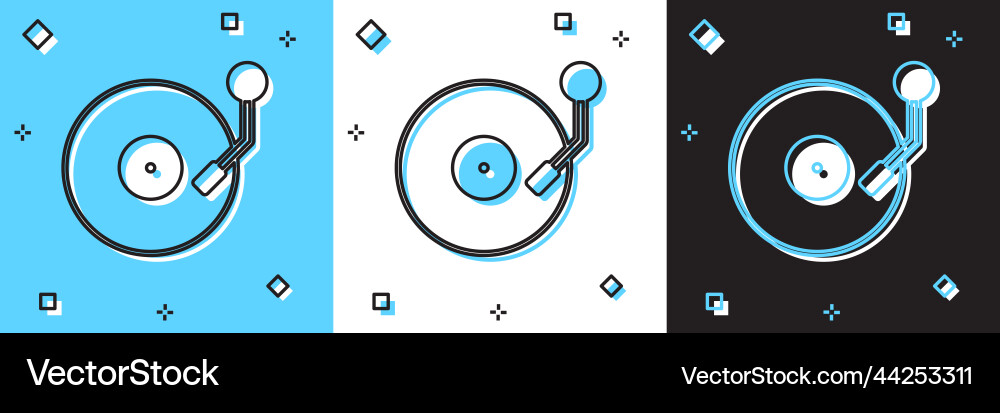 Set vinyl player with a disk icon isolated Vector Image