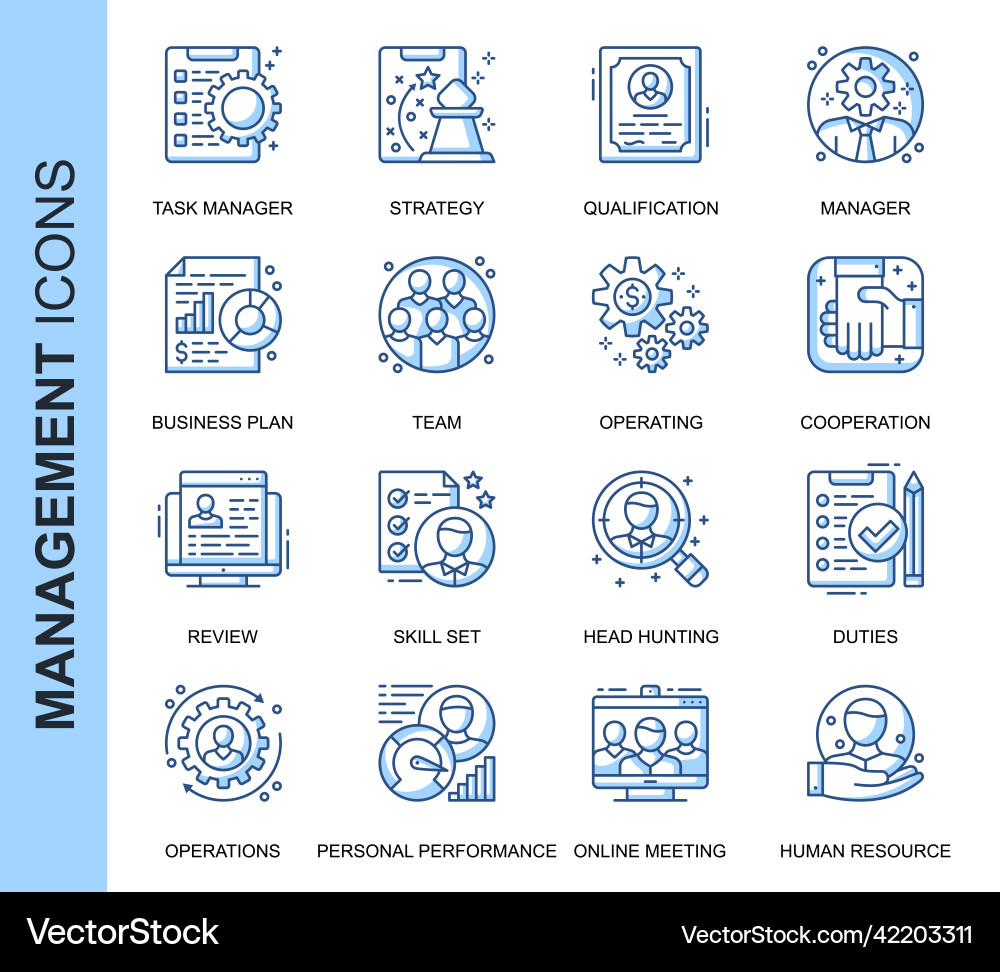 Thin line management related icons set Thin line management related icons set vector image