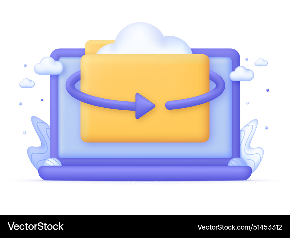 3d cloud storage on computer 3d cloud storage on computer vector image