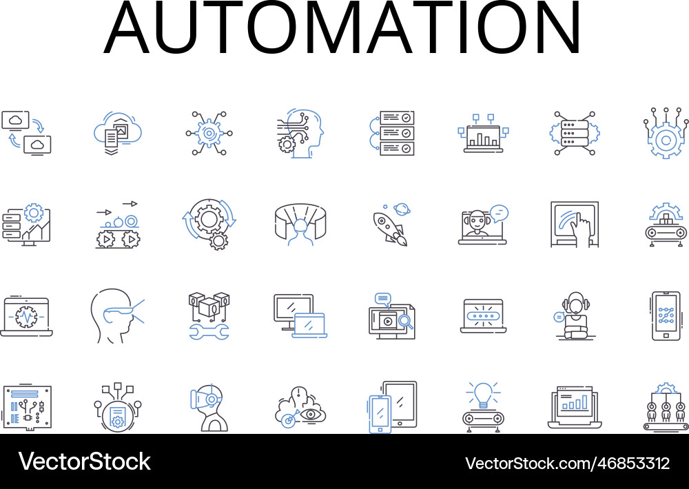 Automation line icons collection mechanization Automation line icons collection mechanization vector image