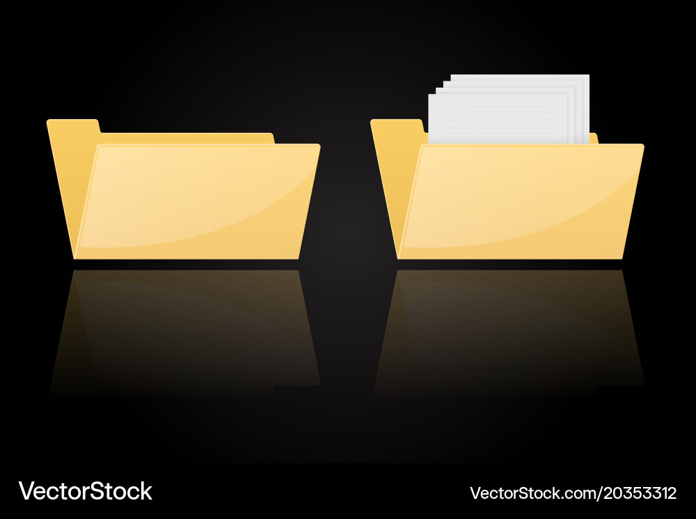 Folder icons empty and full on black background vector image