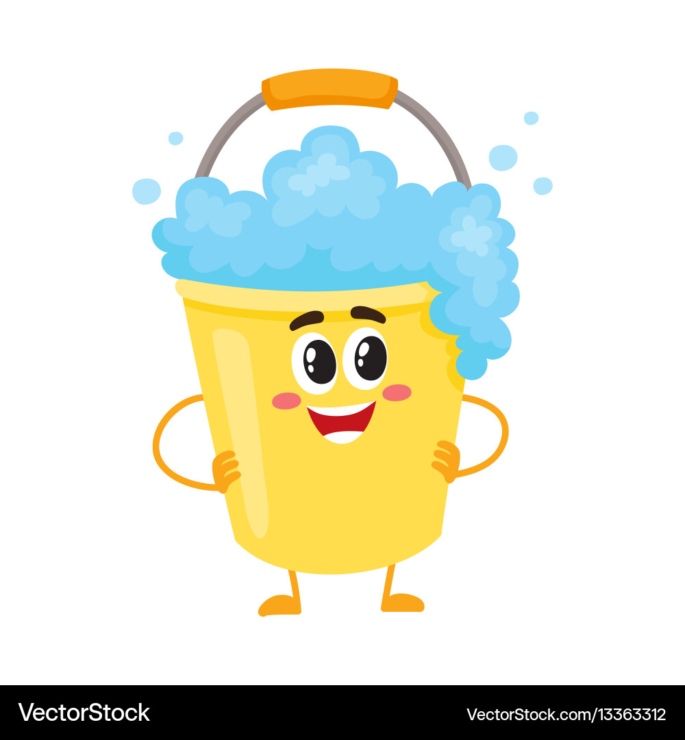 Funny soap foam bucket character with smiling Vector Image