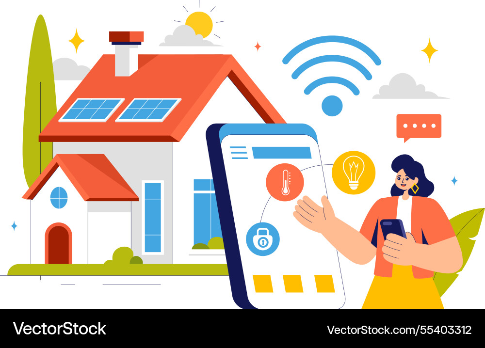 Home automation featuring a smart controlled Home automation featuring a smart controlled Vector Image