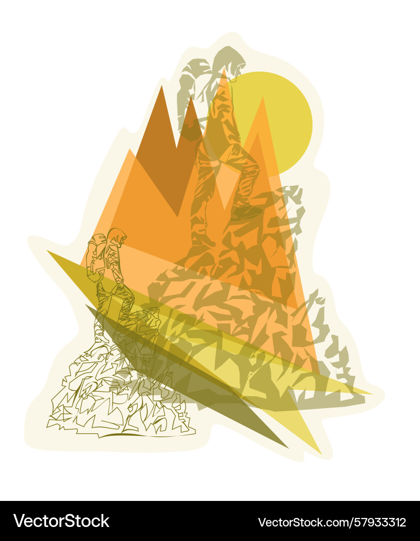 Man on the top of mountain minimalistic Vector Image
